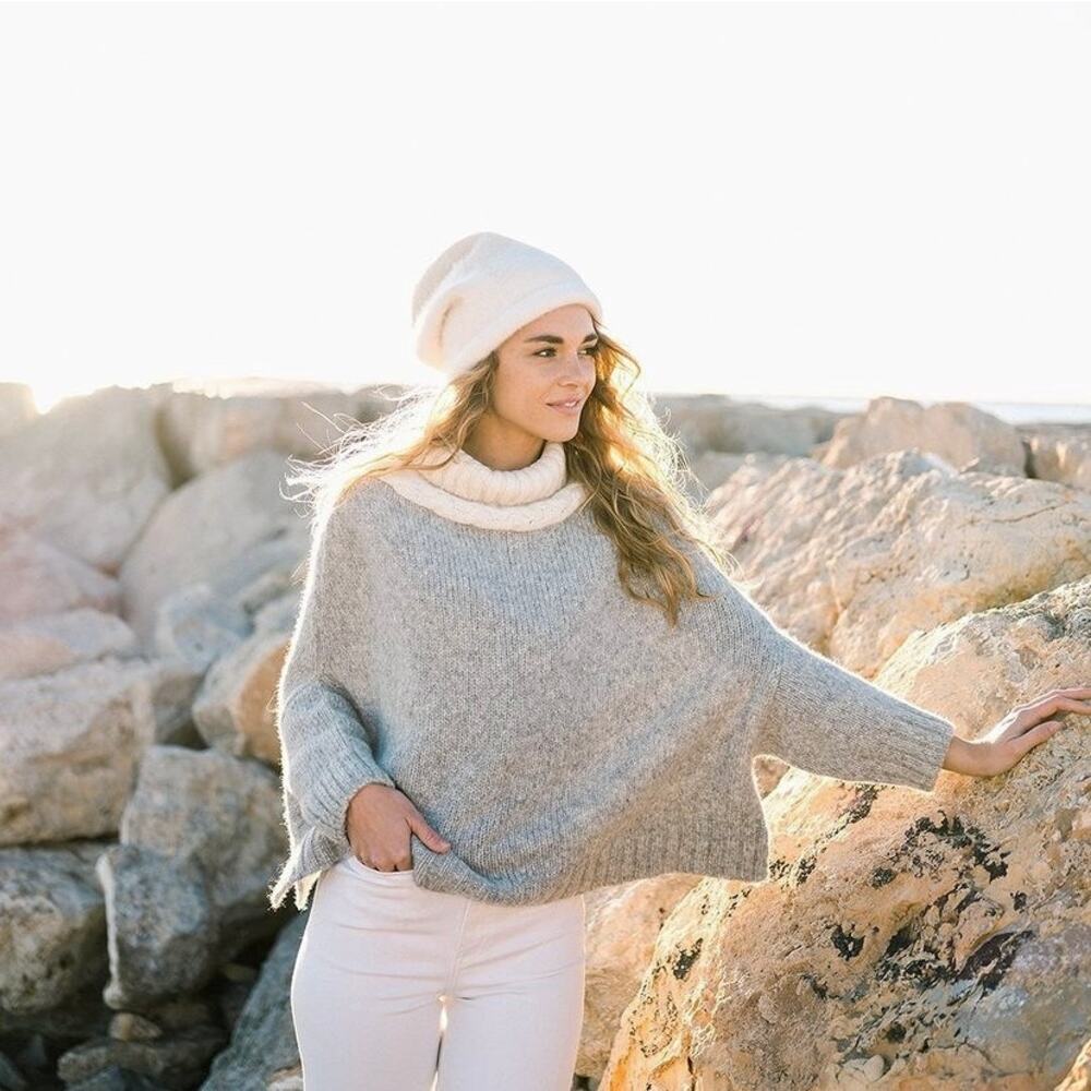Cozy Grey Cowl Neck Sweater - Women's Turtleneck Poncho